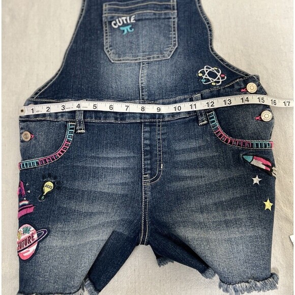 Jordache Girls Fringe Hem Shortalls With Science Themed Patches Size‎ XXL 18 - Picture 9 of 11